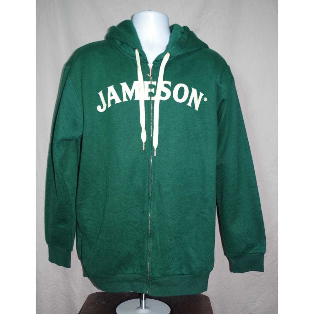 Jameson Irish Whiskey Men's XXL Green Full Zip Hoodie Sweatshirt Logo Zip Up